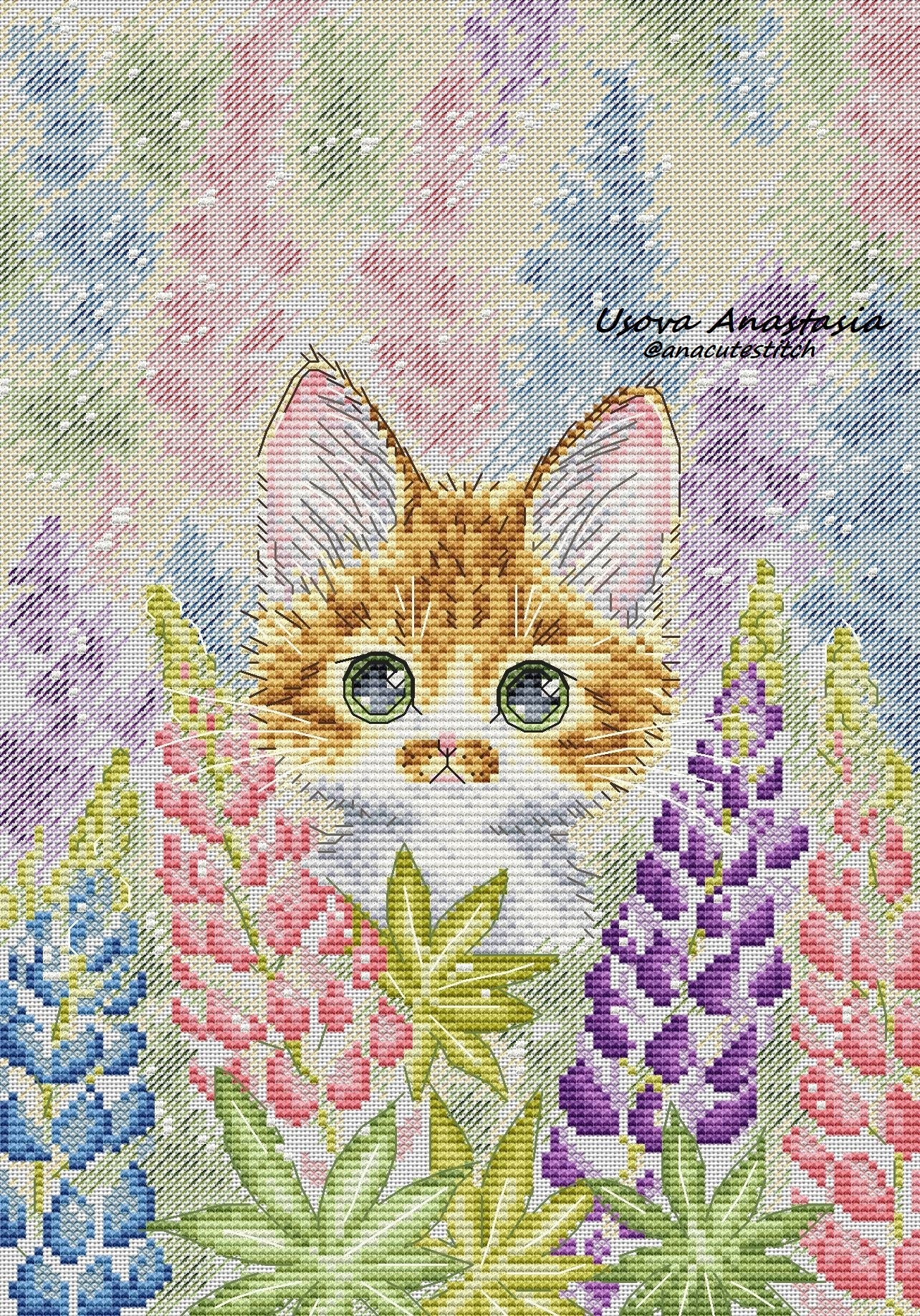Digital Cross Stitch Pattern "Lupins"
