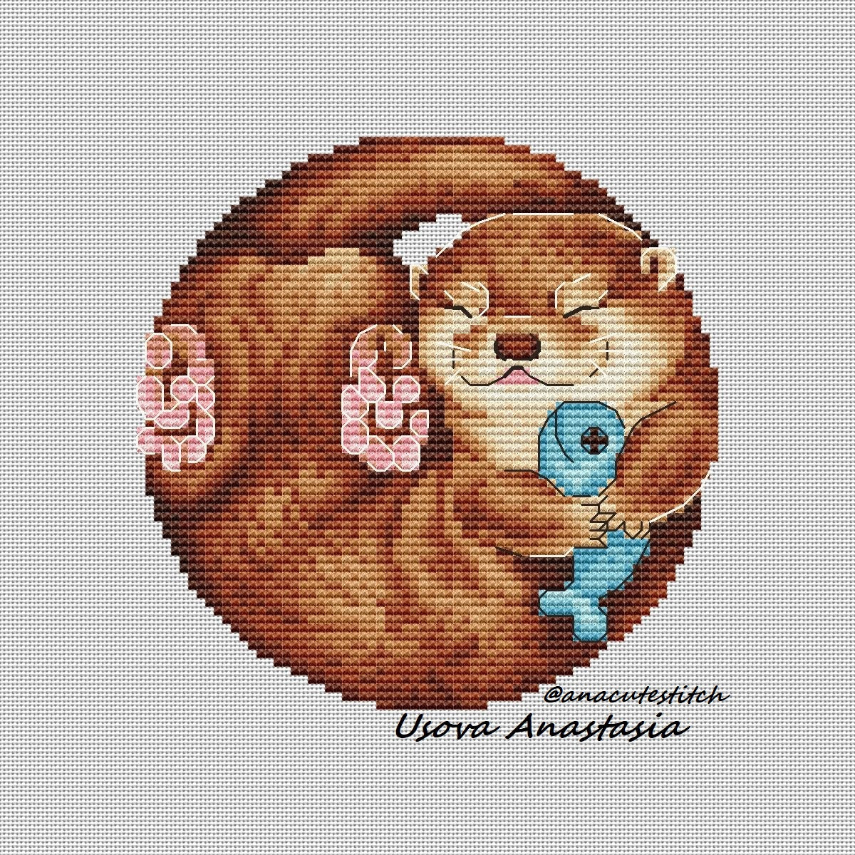 Digital Cross Stitch Pattern “Otter and fish”