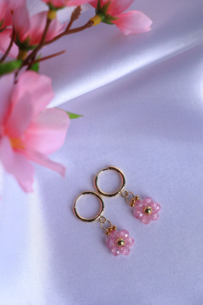 Daisy Hoop Earrings Natural Zircon Stone
