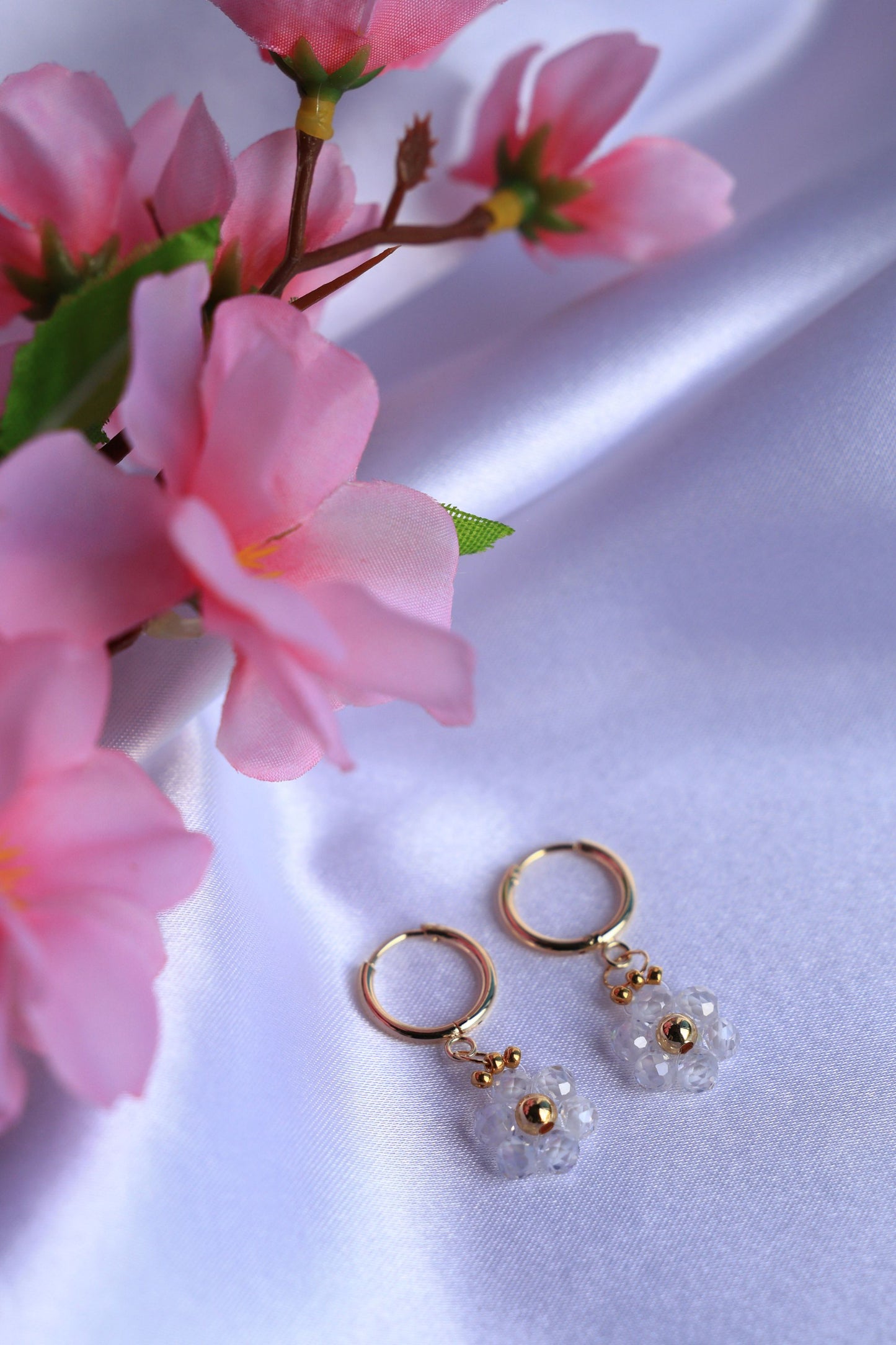 Daisy Hoop Earrings Natural Zircon Stone