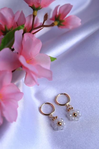Daisy Hoop Earrings Natural Zircon Stone