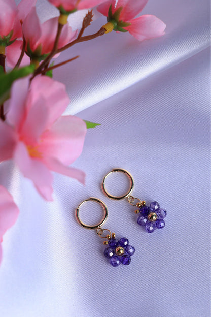 Daisy Hoop Earrings Natural Zircon Stone