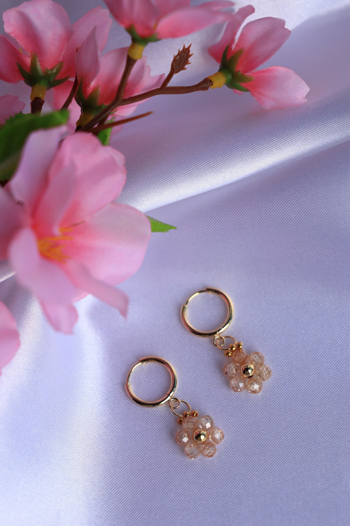 Daisy Hoop Earrings Natural Zircon Stone