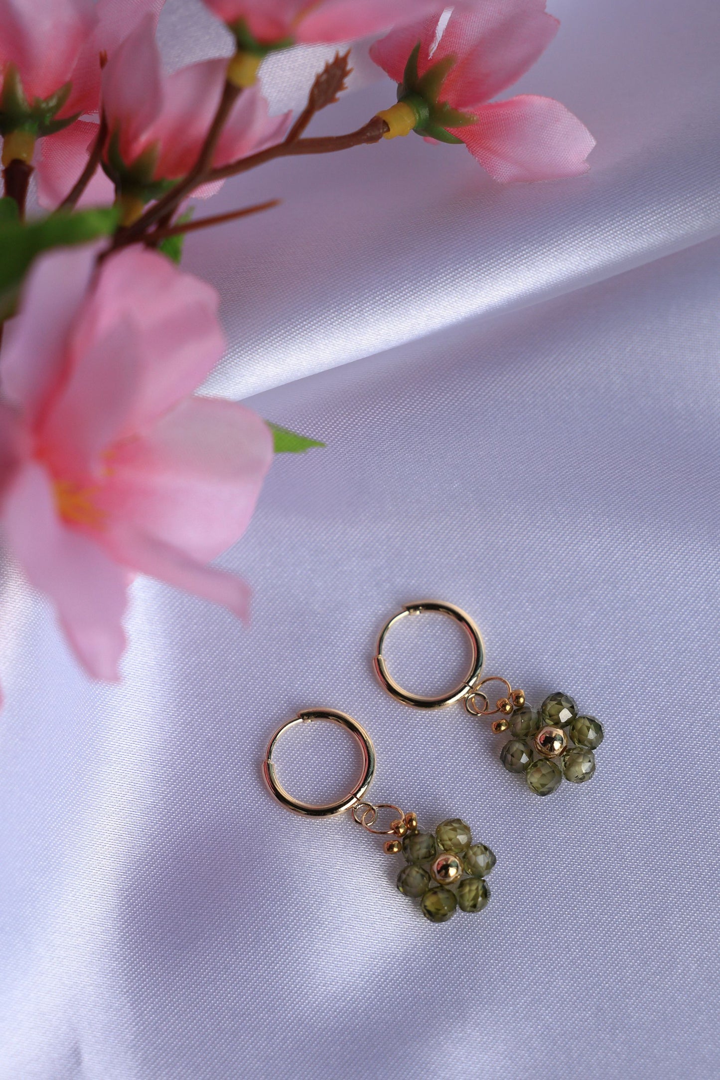 Daisy Hoop Earrings Natural Zircon Stone