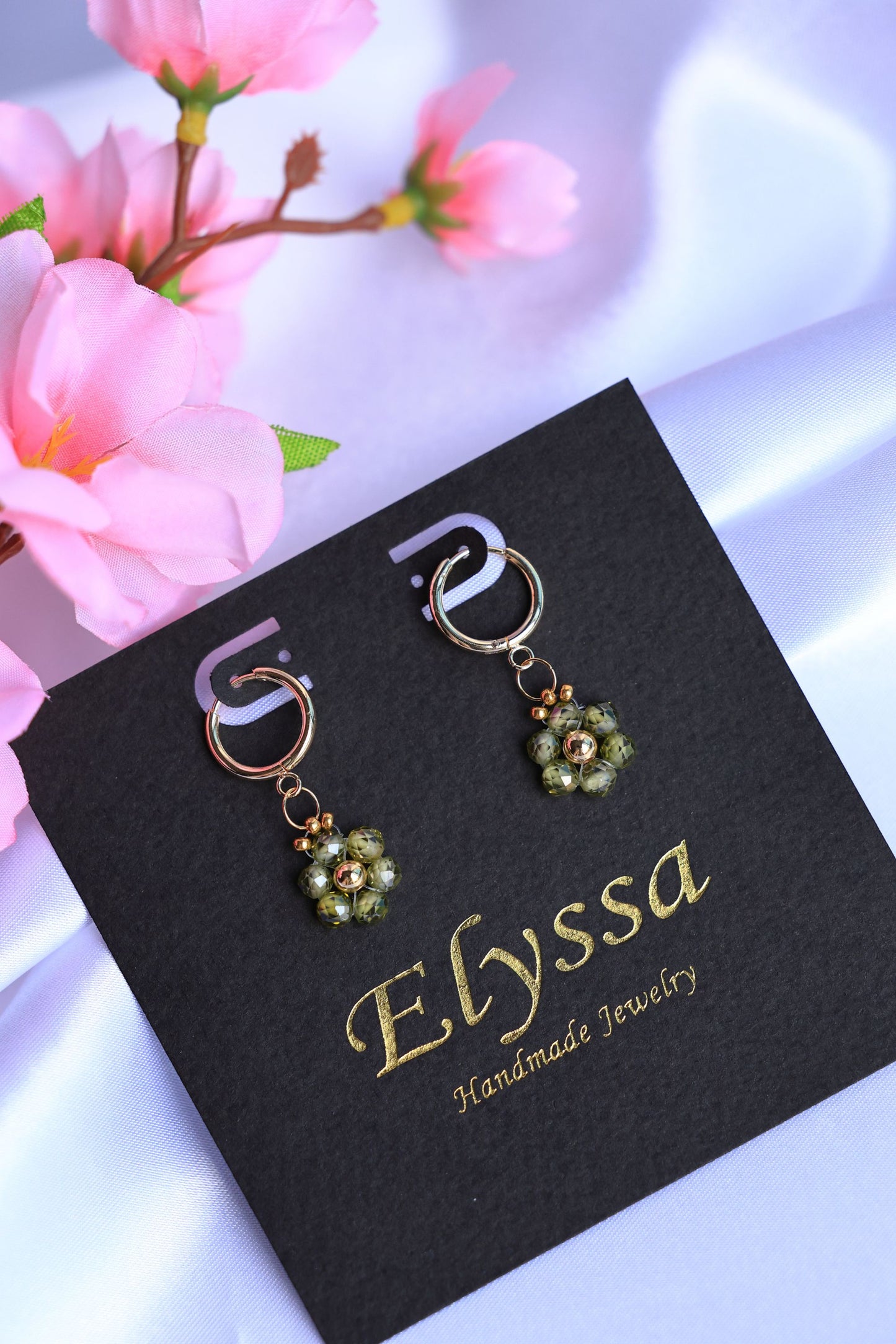 Daisy Hoop Earrings Natural Zircon Stone