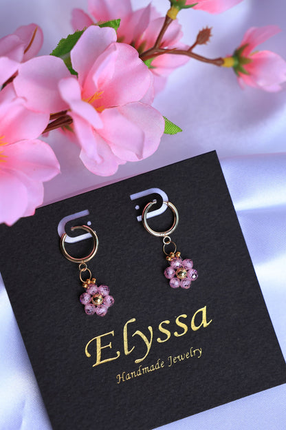 Daisy Hoop Earrings Natural Zircon Stone
