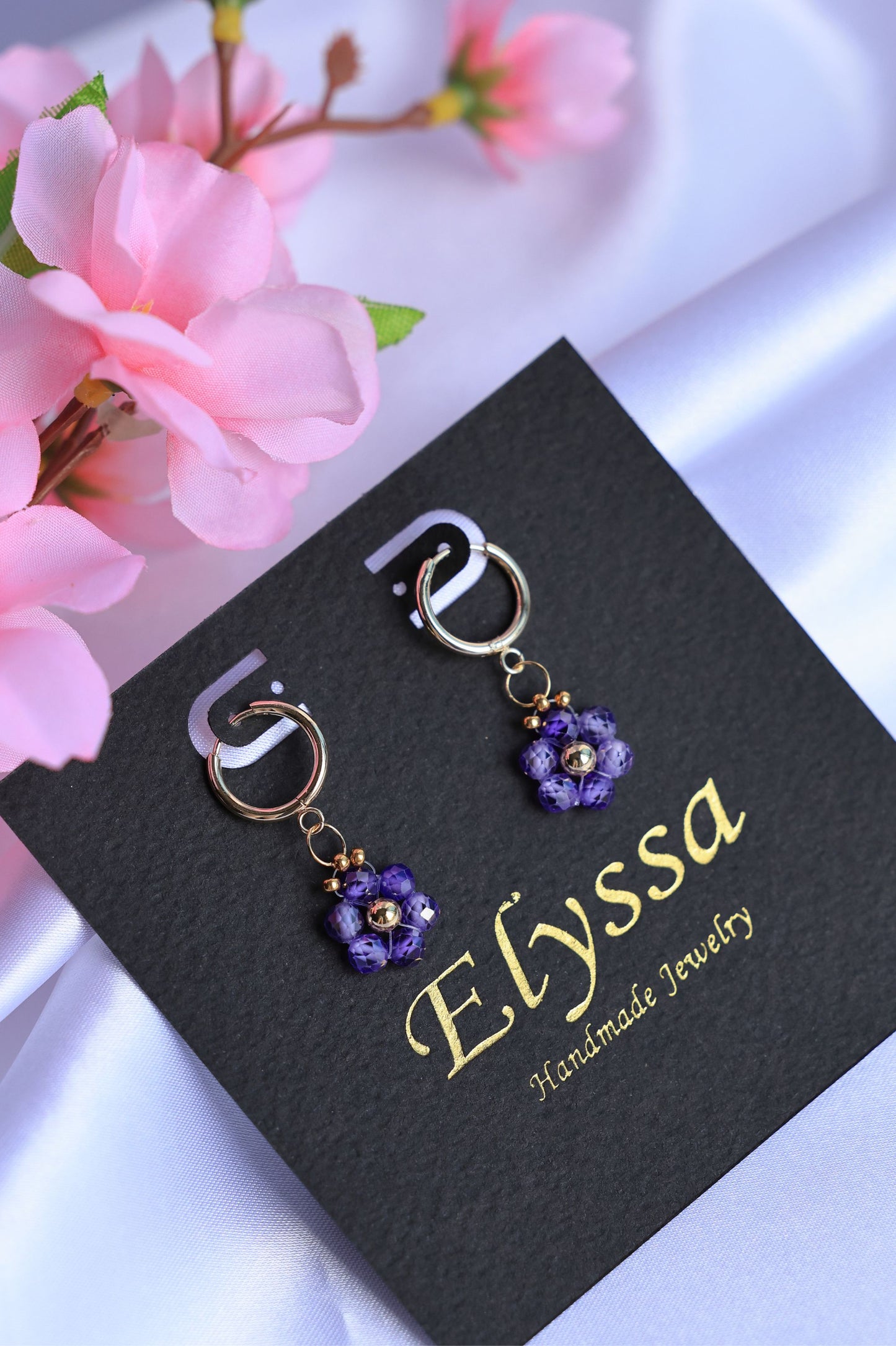 Daisy Hoop Earrings Natural Zircon Stone