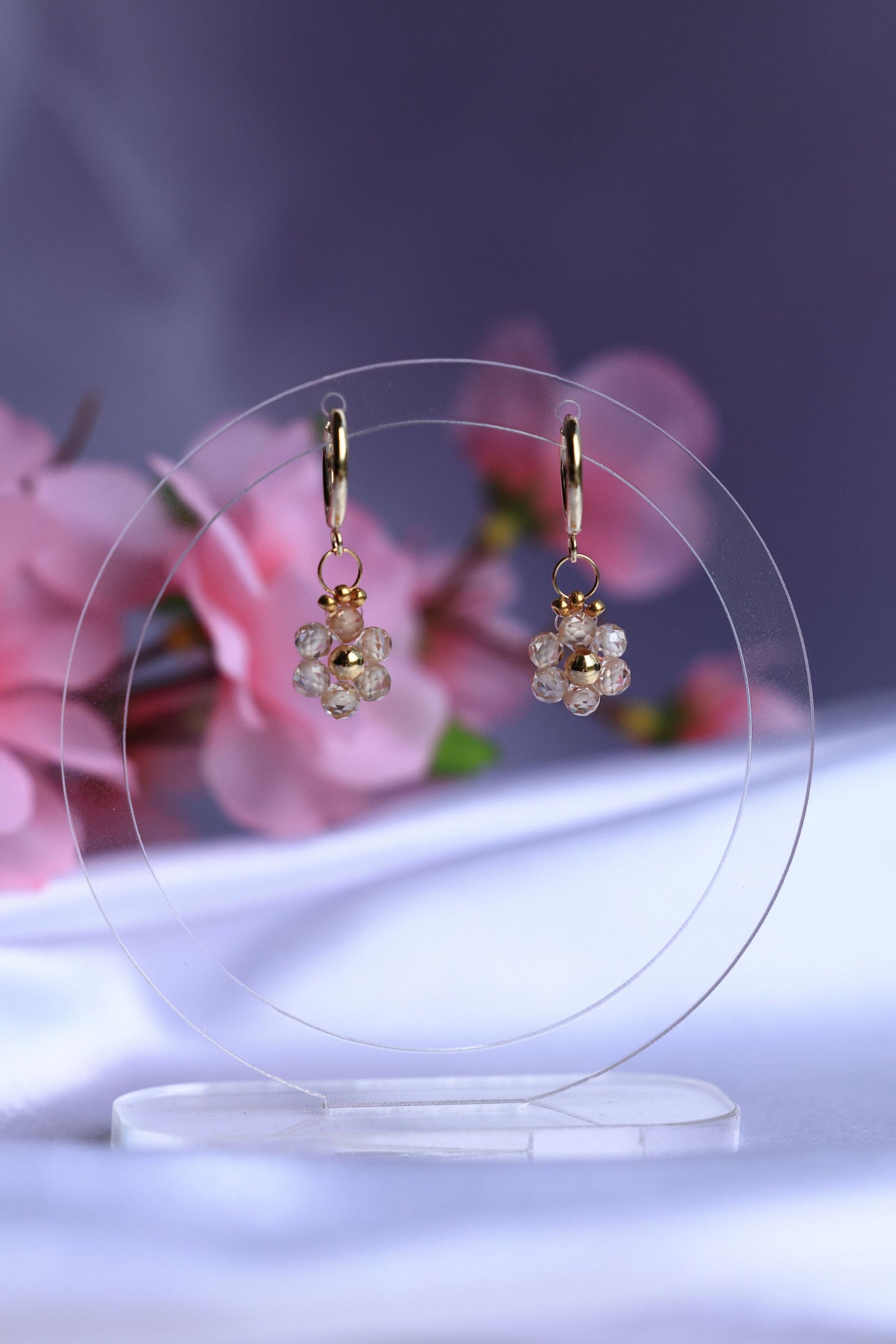 Daisy Hoop Earrings Natural Zircon Stone