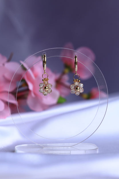 Daisy Hoop Earrings Natural Zircon Stone