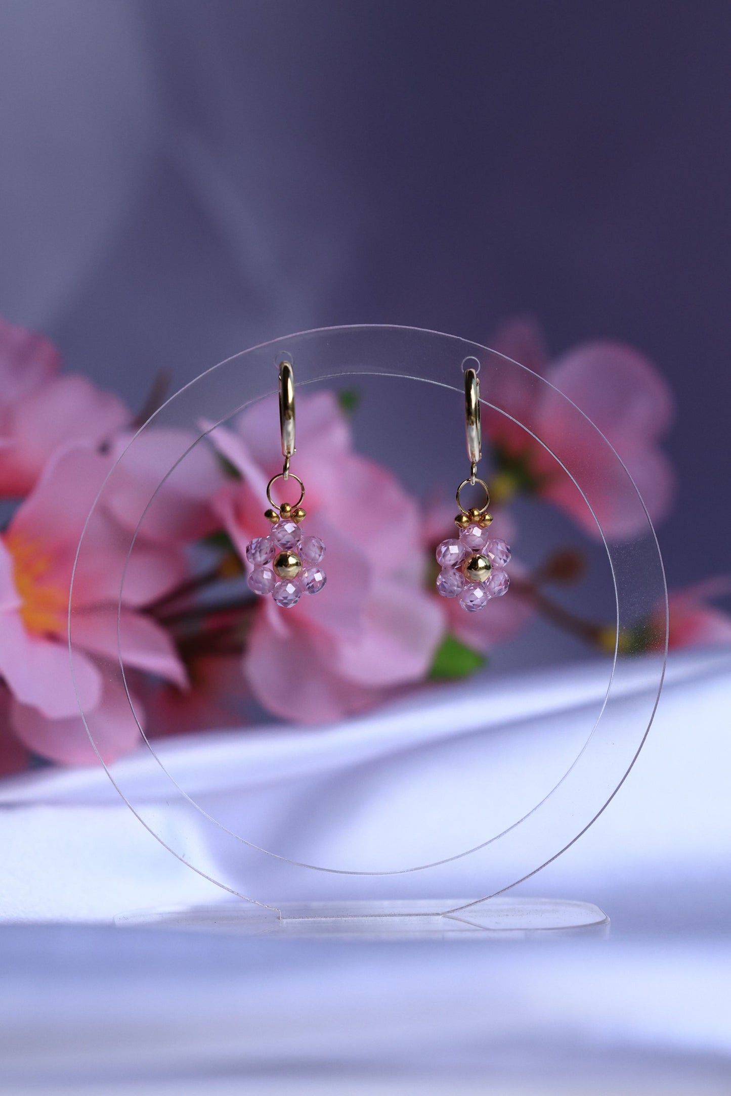 Daisy Hoop Earrings Natural Zircon Stone