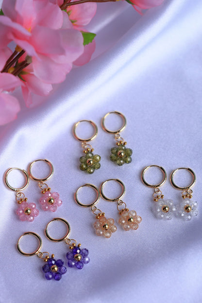 Daisy Hoop Earrings Natural Zircon Stone