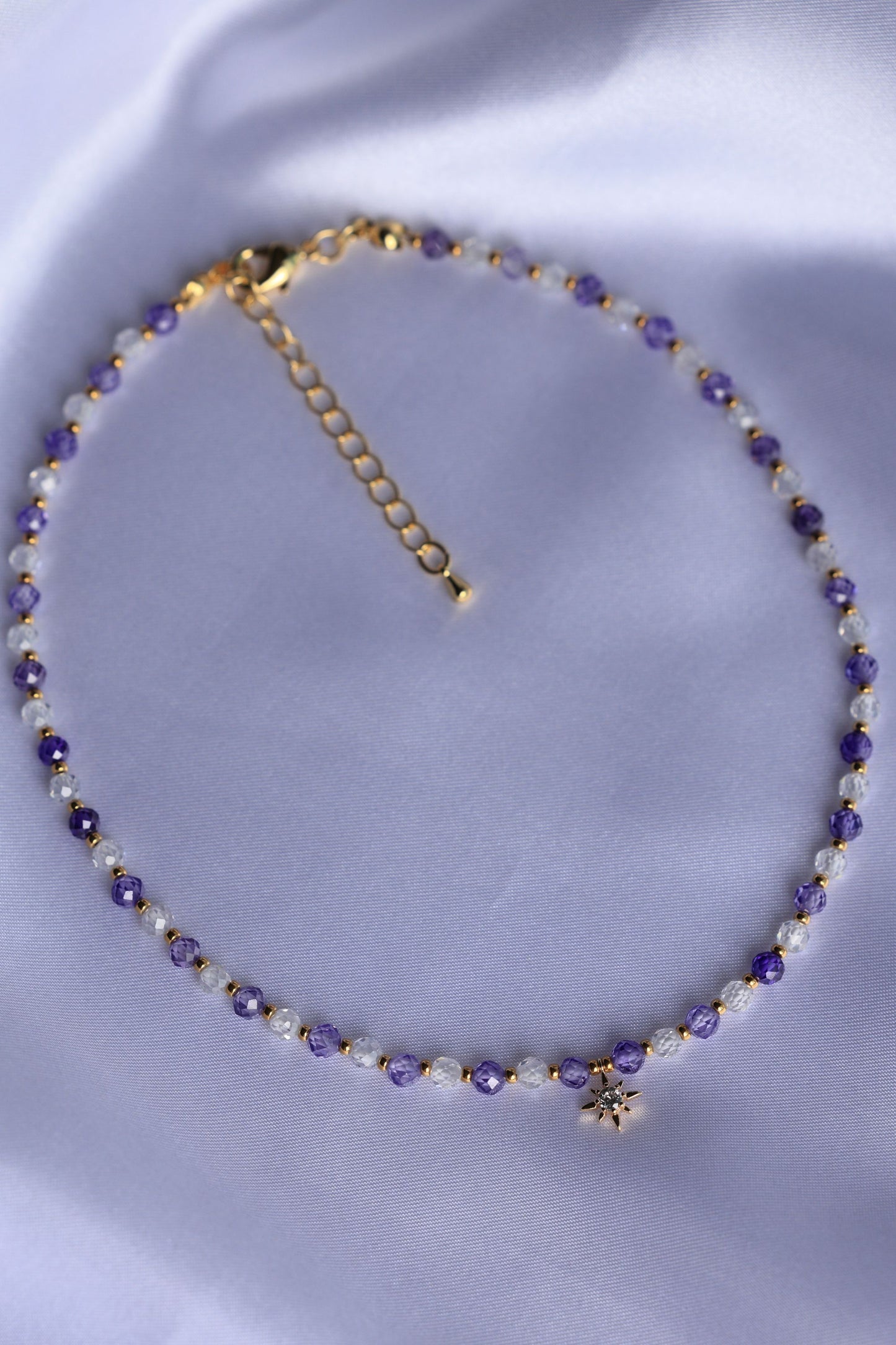 Purple and White Natural Zircon Stone Necklace with Star Pendant