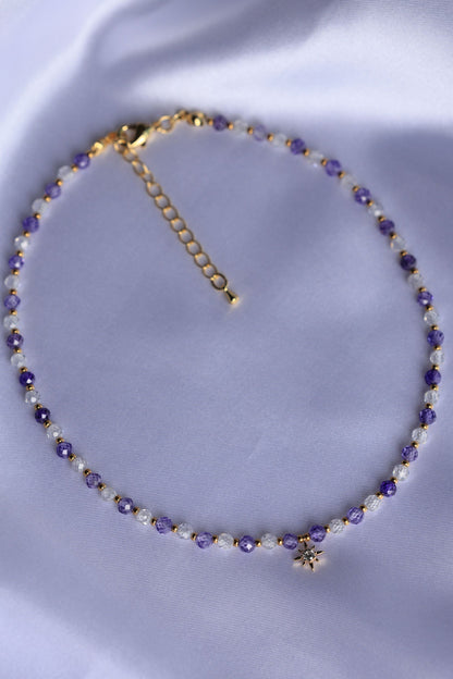 Purple and White Natural Zircon Stone Necklace with Star Pendant