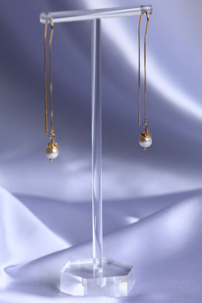 18K Gold Plated Threader Earrings with Natural Freshwater Pearls