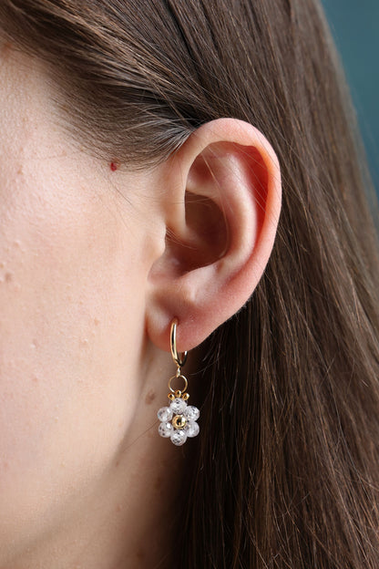 Daisy Hoop Earrings Natural Zircon Stone