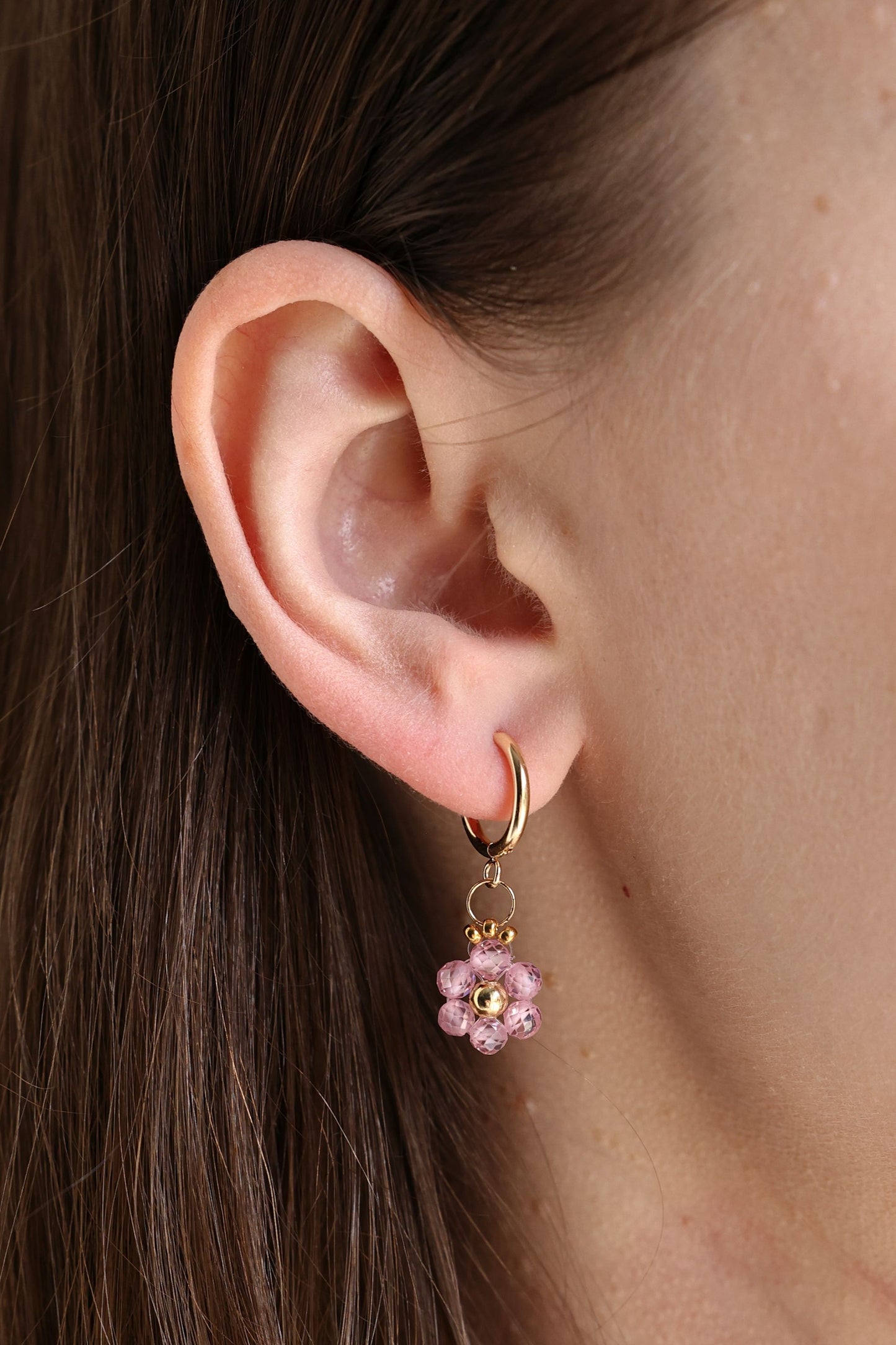 Daisy Hoop Earrings Natural Zircon Stone