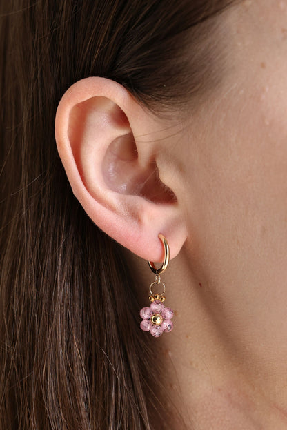 Daisy Hoop Earrings Natural Zircon Stone