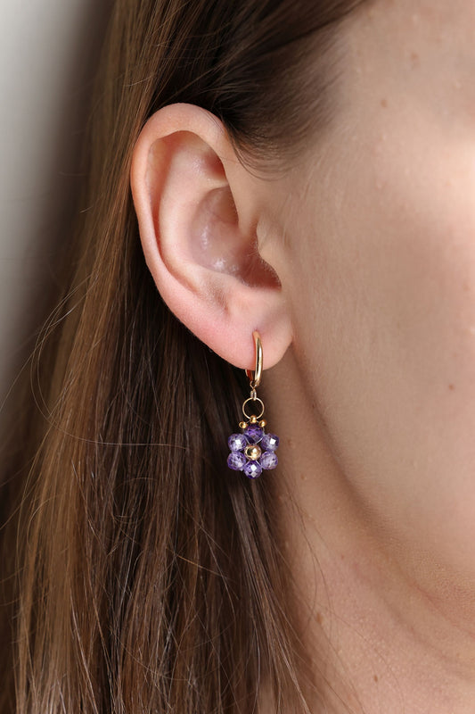 Daisy Hoop Earrings Natural Zircon Stone