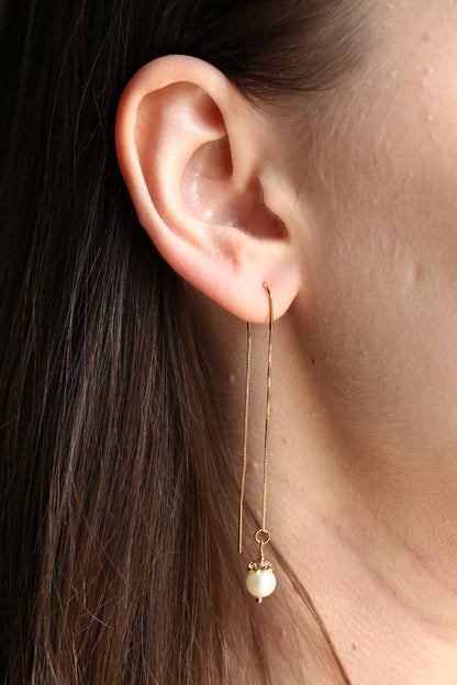18K Gold Plated Threader Earrings with Natural Freshwater Pearls