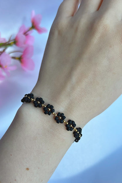 Matte Black and 24K Gold Plated beads Bracelet