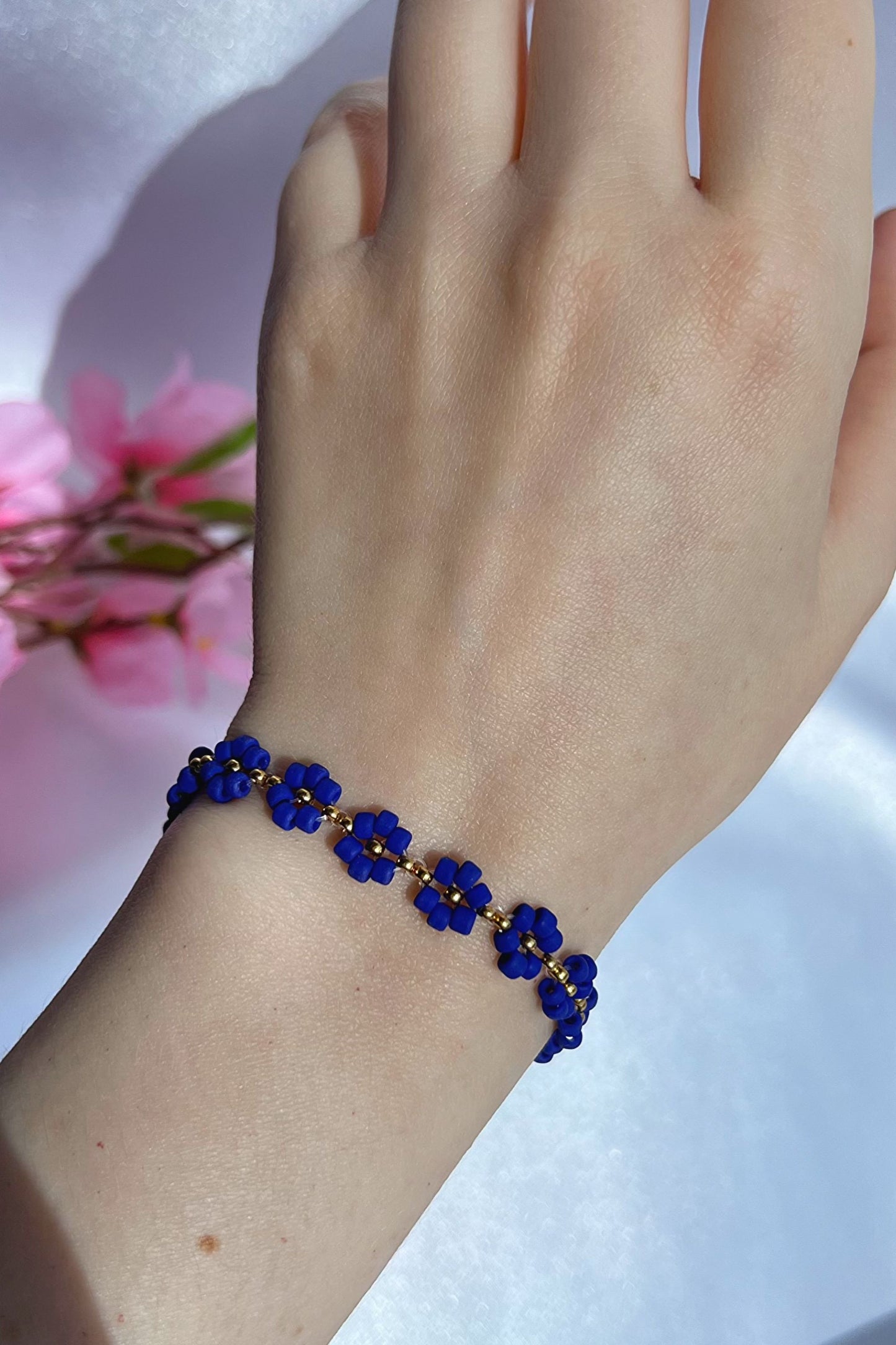 Daisy Bracelet "Blue Velvet" Matte Blue and 24K Gold Plated beads