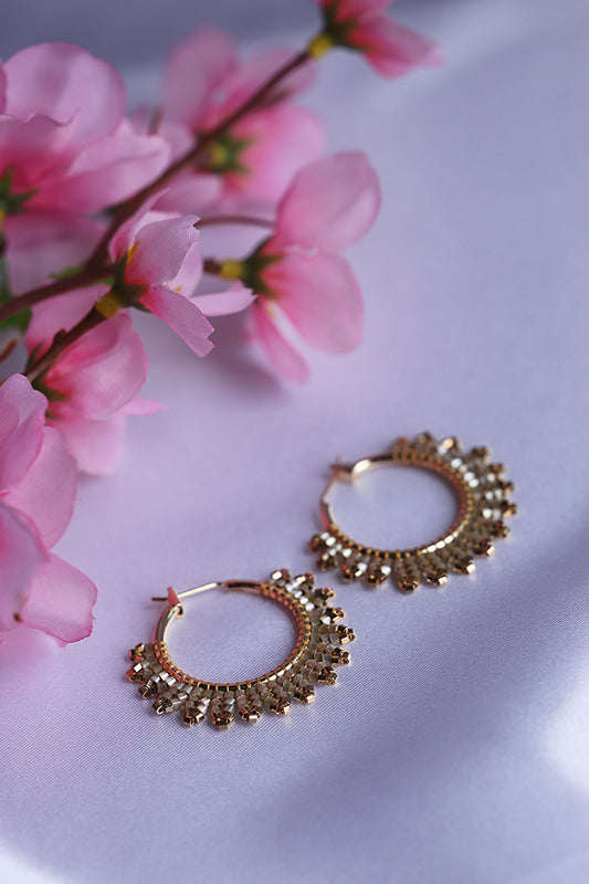 24K Gold Plated beads Hoop earrings "Smoky Quartz"