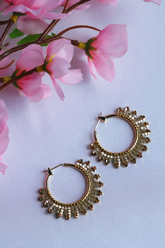 24K Gold Plated beads Hoop earrings "Smoky Quartz"