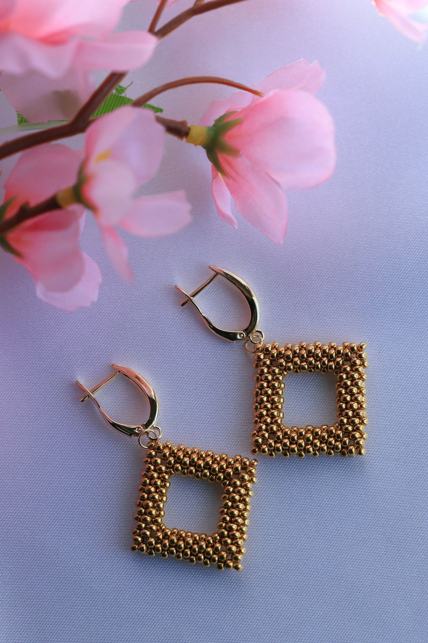 24K Gold Plated Beads Rhombus Earrings