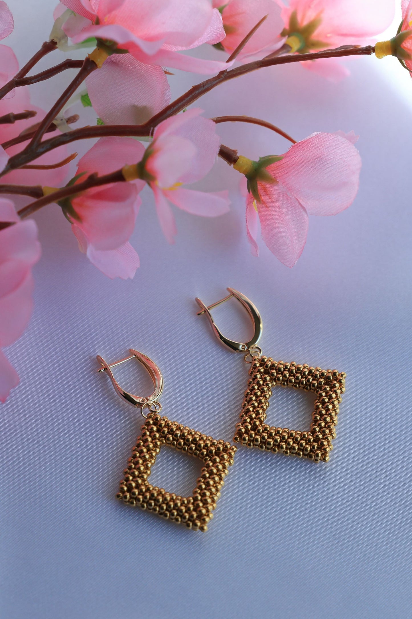 24K Gold Plated Beads Rhombus Earrings
