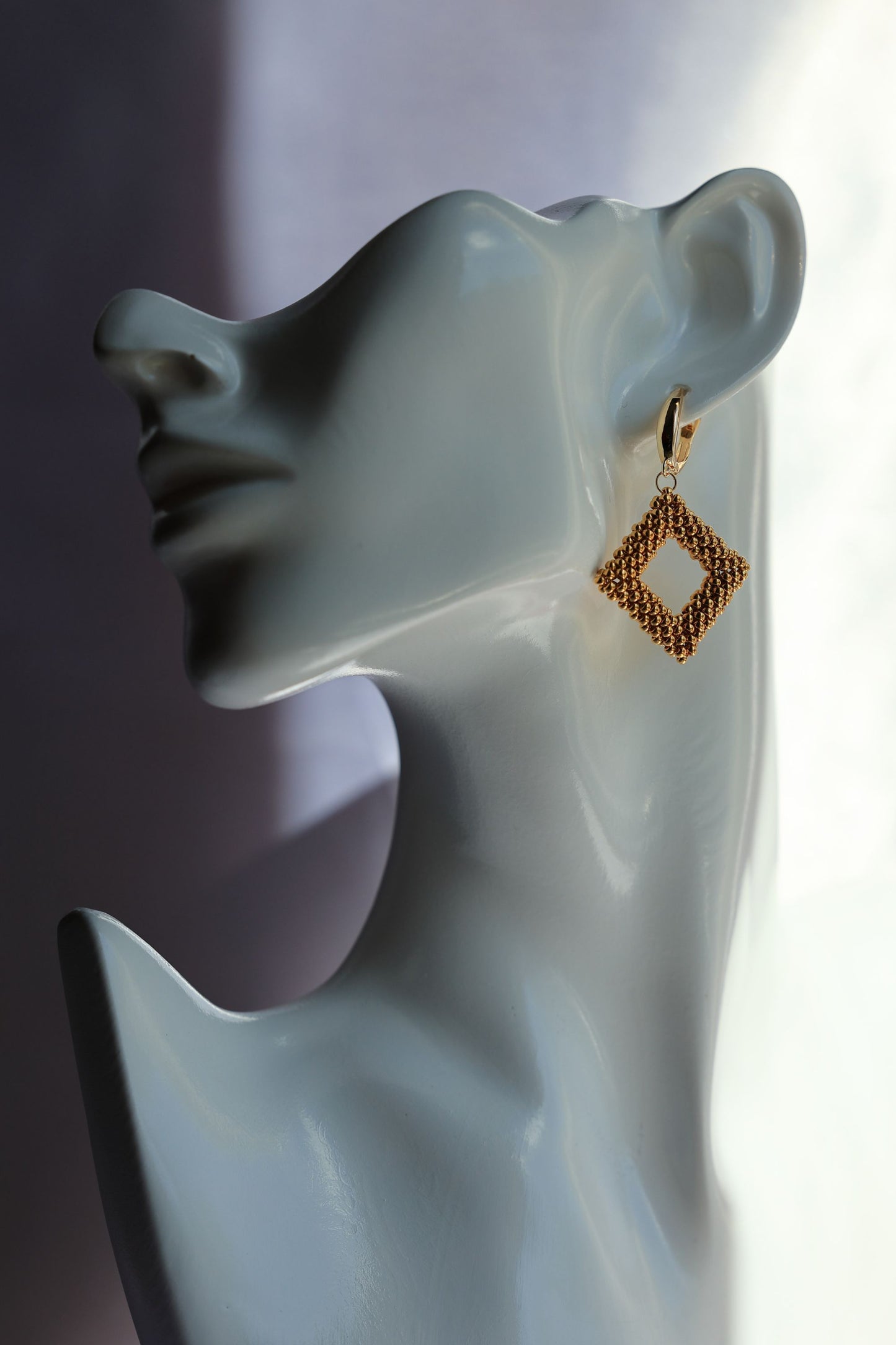 24K Gold Plated Beads Rhombus Earrings
