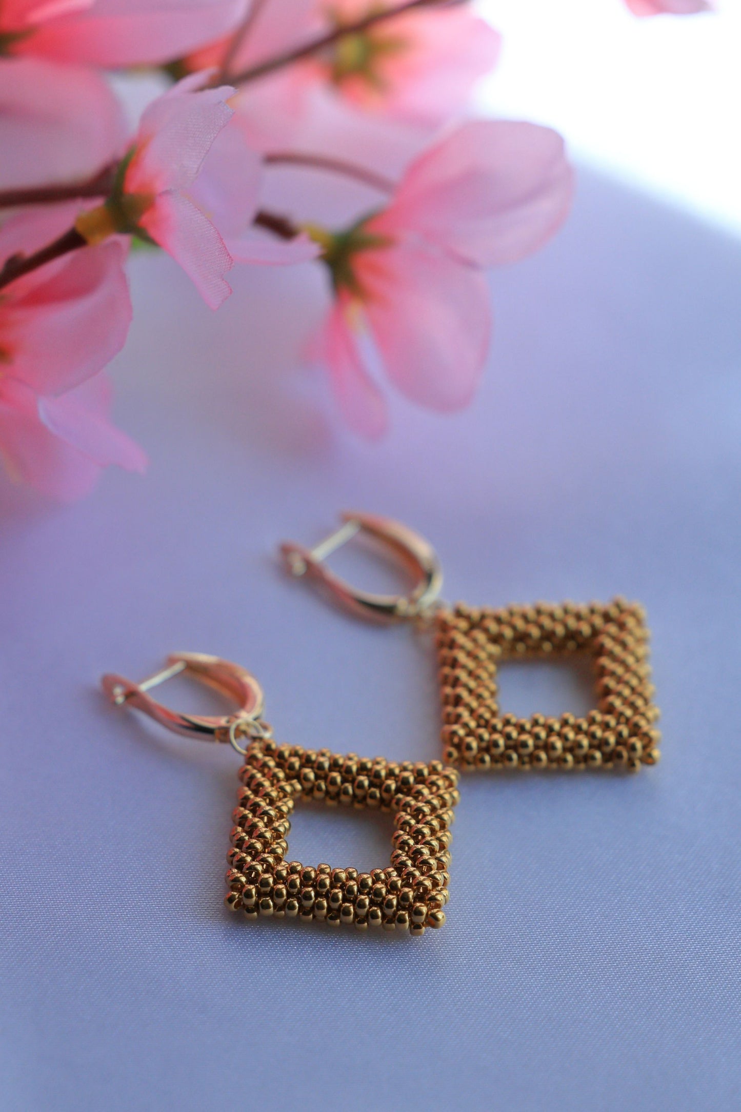24K Gold Plated Beads Rhombus Earrings