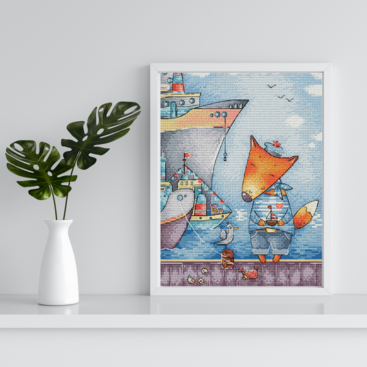 Digital Cross Stitch Pattern “Little Fox in the Harbor”