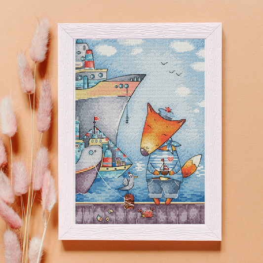 Digital Cross Stitch Pattern “Little Fox in the Harbor”