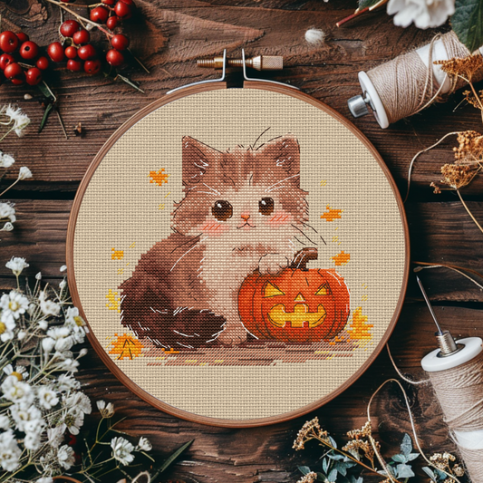 Digital Cross Stitch Pattern "Kitten and Pumpkin"