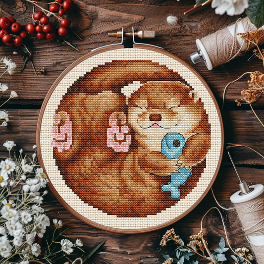 Digital Cross Stitch Pattern “Otter and fish”