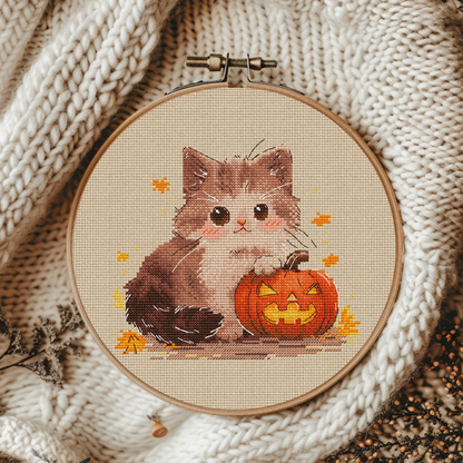 Digital Cross Stitch Pattern "Kitten and Pumpkin"