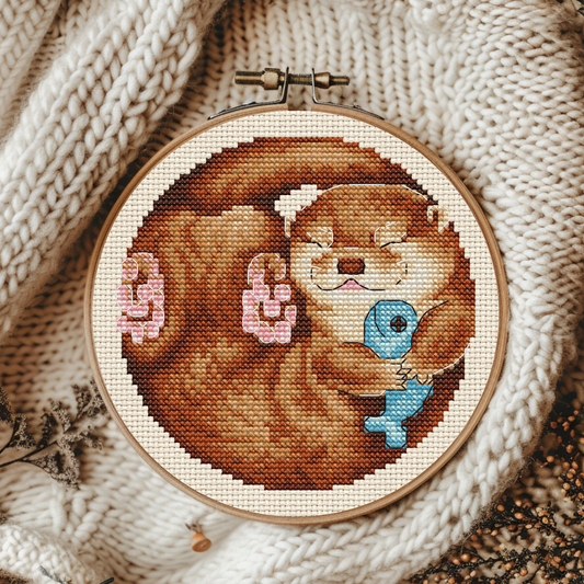 Digital Cross Stitch Pattern “Otter and fish”