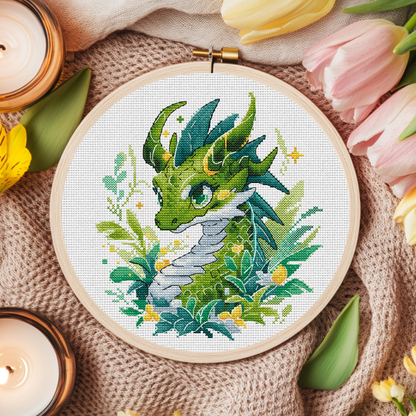 Digital Cross Stitch Pattern "Green Guardian of the Woods"