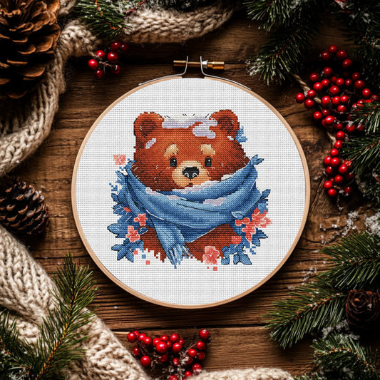 Digital Cross Stitch Pattern "Bear in a Blue Scarf"