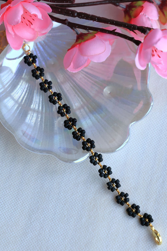 Matte Black and 24K Gold Plated beads Bracelet
