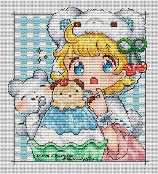 Digital Cross Stitch Pattern "White Bear. Anime"