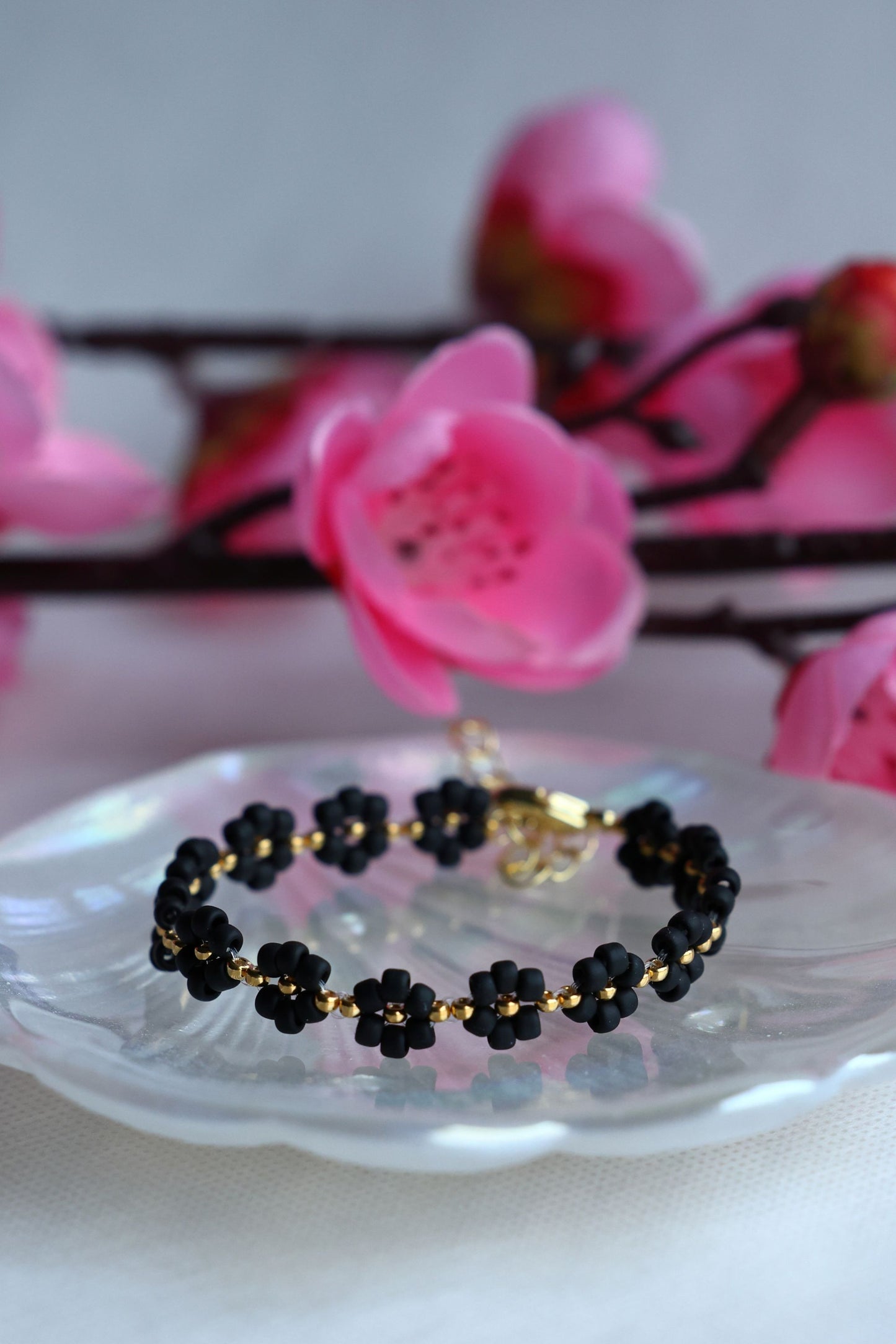 Matte Black and 24K Gold Plated beads Bracelet