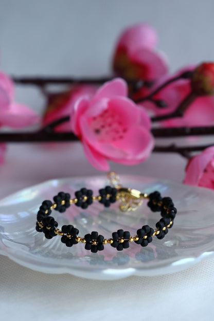 Matte Black and 24K Gold Plated beads Bracelet