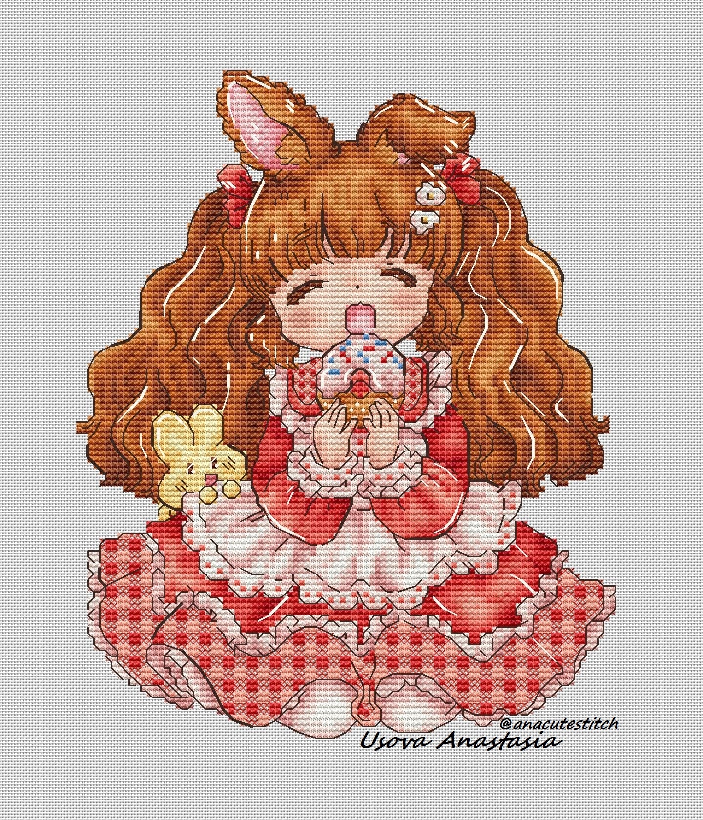 Digital Cross Stitch Pattern "Girl and donut"