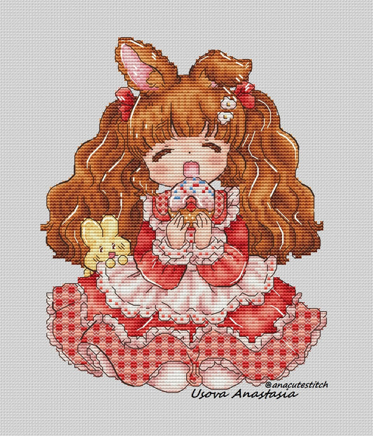 Digital Cross Stitch Pattern "Girl and donut"