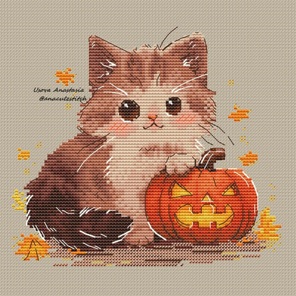Digital Cross Stitch Pattern "Kitten and Pumpkin"