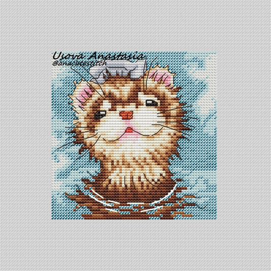 Digital Cross Stitch Pattern "Ferret. Bath"