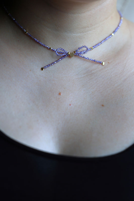 Necklace "Bow" Made of Natural Stone Zircon