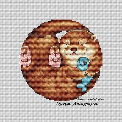 Digital Cross Stitch Pattern “Otter and fish”