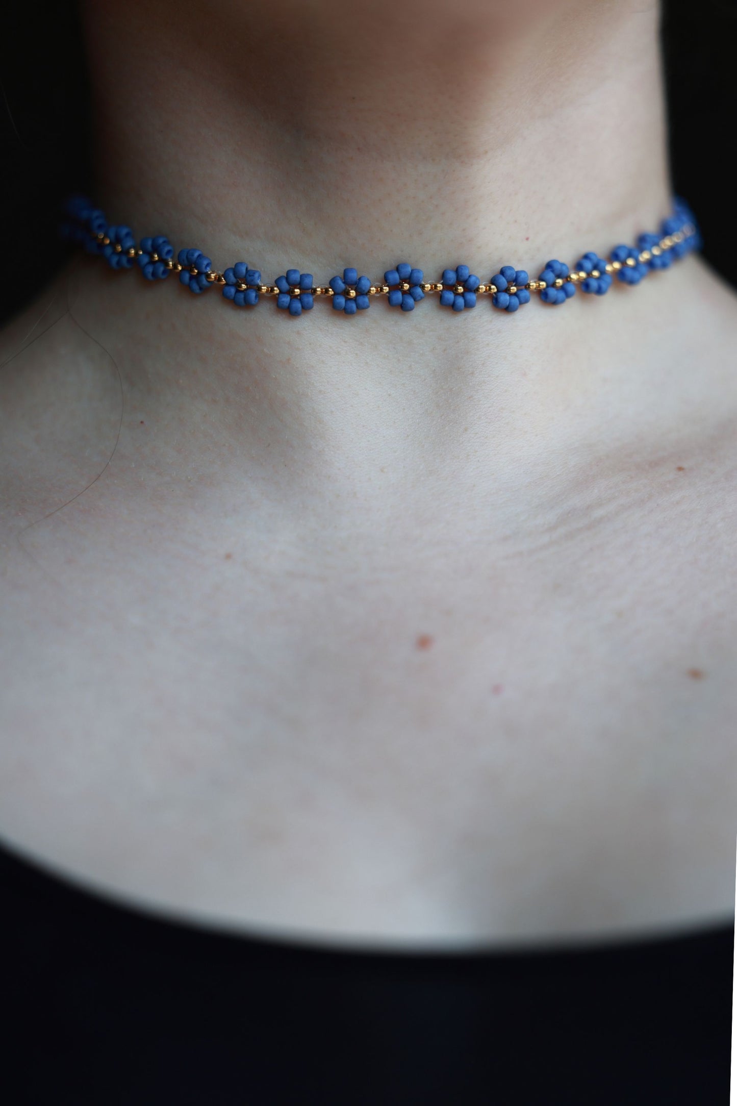 Daisy Necklace "BlueBerry" Matte Blue and 24K Gold Plated beads